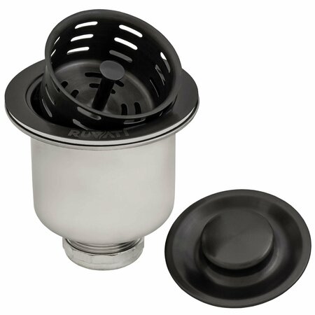 RUVATI Deep Basket Strainer Drain for Kitchen Sinks all Metal 3-1/2 inch Gunmetal Black Stainless Steel RVA1027BL